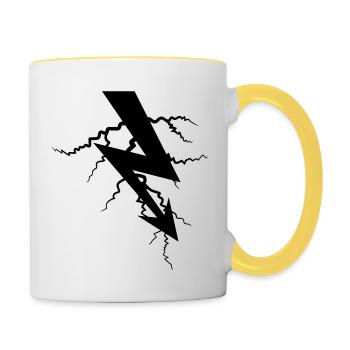 ladung symbol elektrisch blitz strom energie stark - Tasse zweifarbig - Weiß/Gelb - Rechts