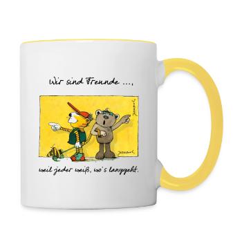 Janosch 'Wir sind Freunde, Weil Jeder Weiß ...' - Tasse zweifarbig - Weiß/Gelb - Rechts