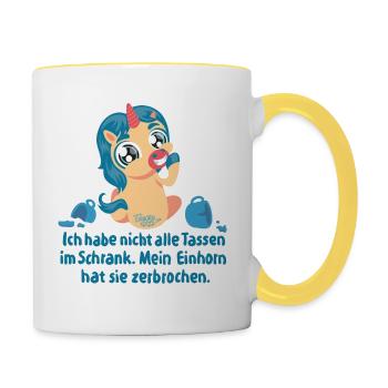 Mein Einhorn hat sie zerbrochen. - Tasse zweifarbig - Weiß/Gelb - Rechts