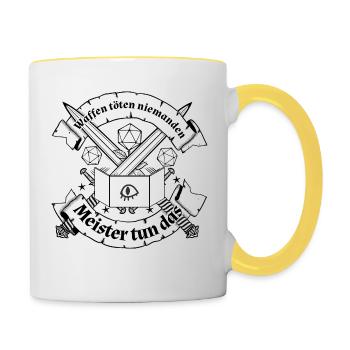 pen and paper waffen töten nicht - Tasse zweifarbig - Weiß/Gelb - Rechts