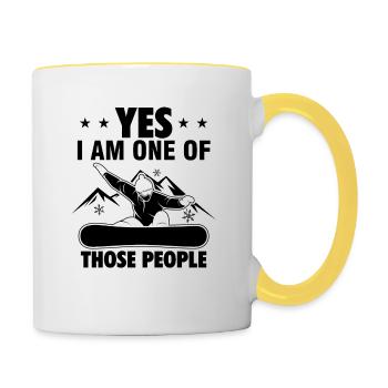 Snowboard Fahren | Winter Ski Snowboarder Geschenk - Tasse zweifarbig - Weiß/Gelb - Rechts