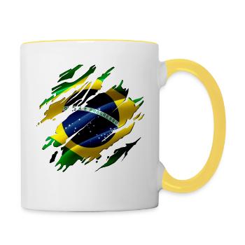 Brazil Flag Brazilian Flag Used Look - Contrasting Mug - white/yellow - Right