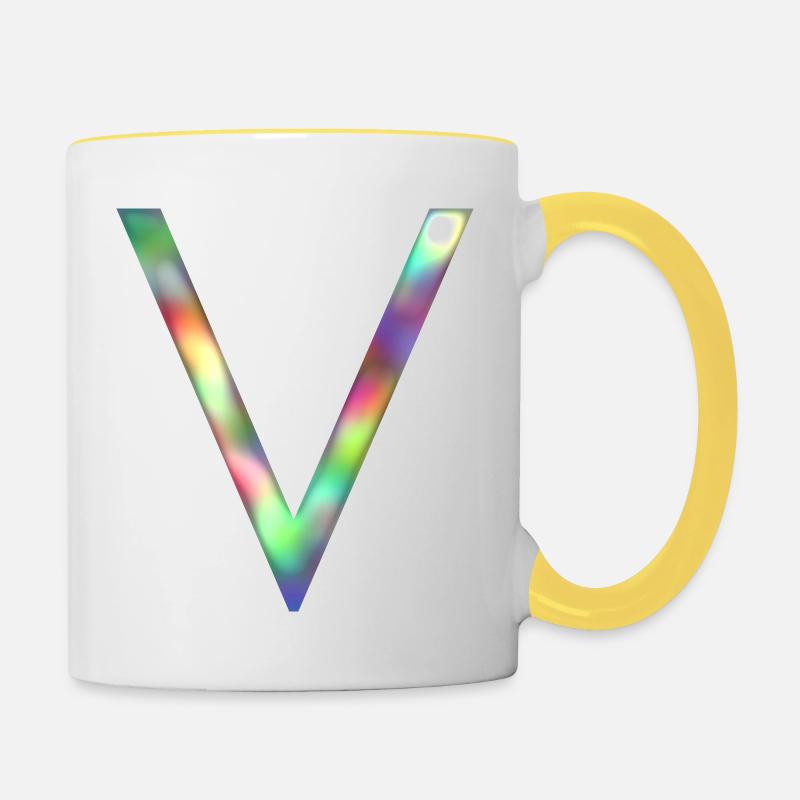 V - LETTER INITIAL - Contrasting Mug - white/yellow
