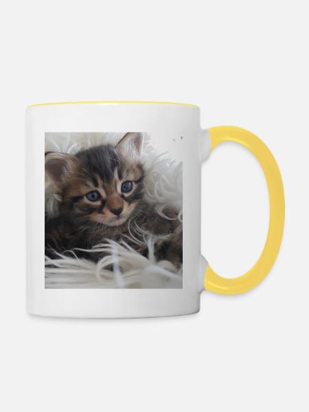 Kleines Kätzchen - Tasse zweifarbig - Weiß/Gelb