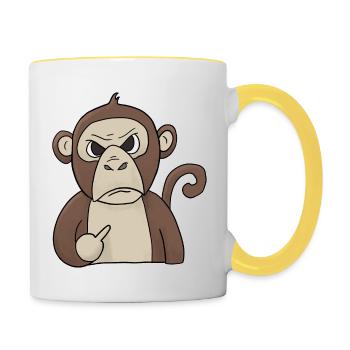 Mumrrischer Monkey holds middle finger - Contrasting Mug - white/yellow - Right