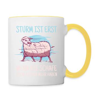 Storm is only when the sheep have no curls - Contrasting Mug - white/yellow - Right