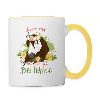 "Sel" - Don't stop believing - Tasse zweifarbig - Weiß/Gelb - Rechts