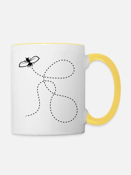 Gestrichelte Linie Fliege - Tasse zweifarbig - Weiß/Gelb