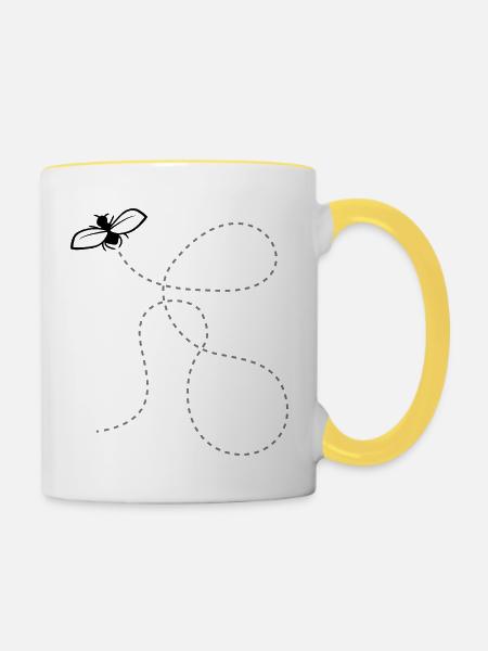 Fliege Gestrichelte Linie - Tasse zweifarbig - Weiß/Gelb