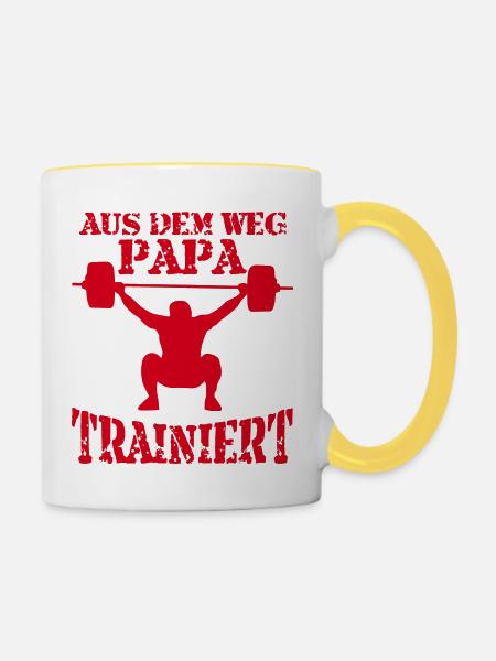 Papa Trainiert - Tasse zweifarbig - Weiß/Gelb