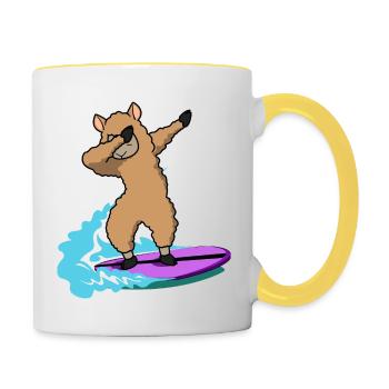 dab dabbing lama surfen animals weihnachten kinder - Tasse zweifarbig - Weiß/Gelb - Rechts