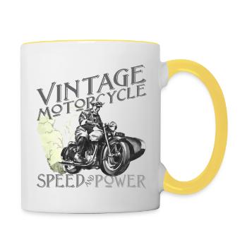 Retro sidecar motorcycle Speed & Power - Contrasting Mug - white/yellow - Right