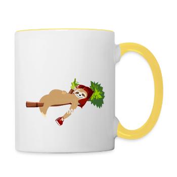 Der Kaffee ist kaputt Faultier T Shirt - Tasse zweifarbig - Weiß/Gelb - Rechts