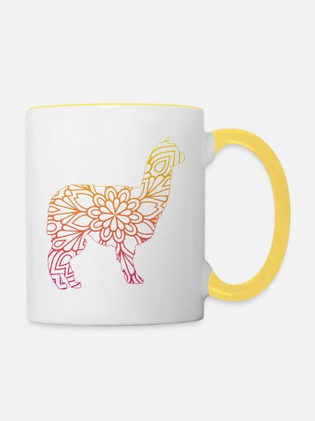 Alpaka Mandala - Tasse zweifarbig - Weiß/Gelb