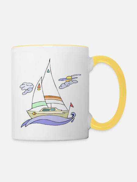 Segelboot - Tasse zweifarbig - Weiß/Gelb