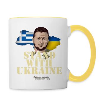 Selenskyj Ukraine Griechenland - Tasse zweifarbig - Weiß/Gelb - Rechts