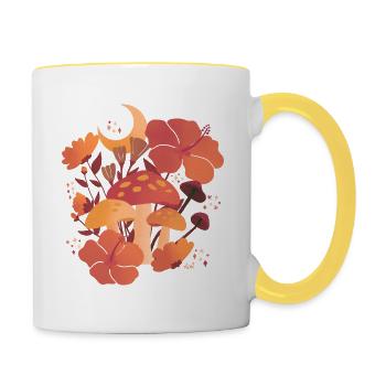 Fall Mushrooms and Hibiscus Floral Nights - Contrasting Mug - white/yellow - Right