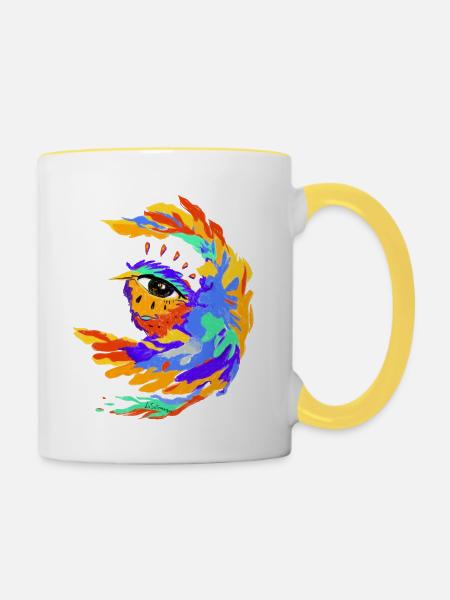 Bunter Vogel - Tasse zweifarbig - Weiß/Gelb