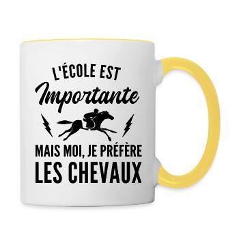 je préfère les chevaux / humour cheval - Mug contrasté - blanc/jaune - Droite