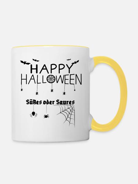 Happy Halloween / Süßes oder Saures - Tasse zweifarbig - Weiß/Gelb