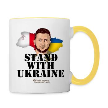 Ukraine Malta T-Shirt Design - Tasse zweifarbig - Weiß/Gelb - Rechts