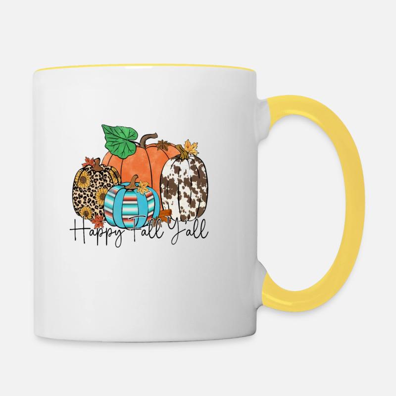 Happy Fall y'all - Contrasting Mug - white/yellow