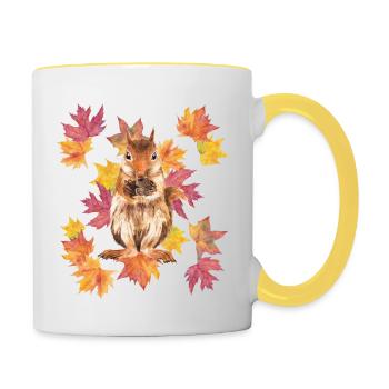 Eichhörnchen mit Herbstlaub - Tasse zweifarbig - Weiß/Gelb - Rechts
