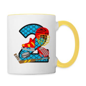 Eishockey 2. Geburtstagsparty Nummer 2 - 2 Jahre - Tasse zweifarbig - Weiß/Gelb - Rechts