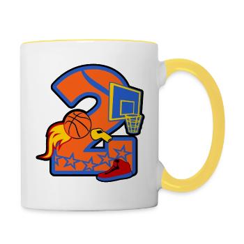 Basketball 2nd Birthday Party Numéro 2 - 2 ans - Mug contrasté - blanc/jaune - Droite