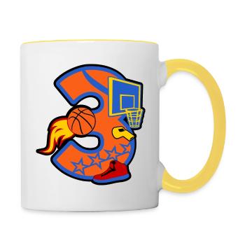 Basketball 3. Geburtstag Party Nummer 3 - 3 Jahre - Tasse zweifarbig - Weiß/Gelb - Rechts