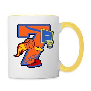 Basketball 7. Geburtstagsparty Nummer 7 - 7 Jahre - Tasse zweifarbig - Weiß/Gelb - Rechts
