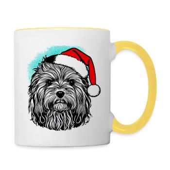 Weihnachten Hund süß lustig Hunde Tier Welpe 1 - Tasse zweifarbig - Weiß/Gelb - Rechts