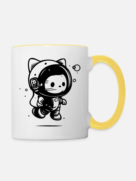 Astro Cat Astronaut - Tasse zweifarbig - Weiß/Gelb