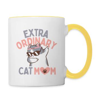 MAMAN CHAT EXTRA ORDINAIRE - Mug contrasté - blanc/jaune - Droite