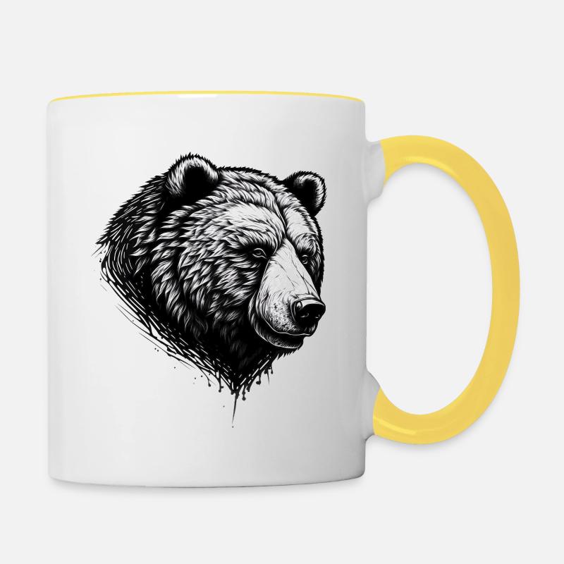 Gefährlicher schwarzer Grizzly Bär - Tasse zweifarbig - Weiß/Gelb