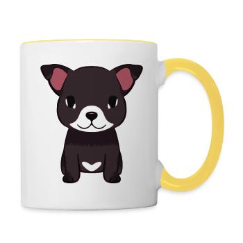 Cute Beautiful Chibi Baby Dog - Contrasting Mug - white/yellow - Right