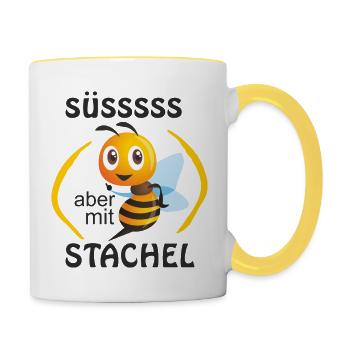 Biene Stachel Honig Süss - Tasse zweifarbig - Weiß/Gelb - Rechts