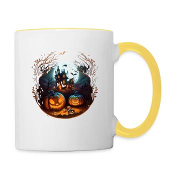 A design with a Halloween theme - Mug contrasté - blanc/jaune - Droite