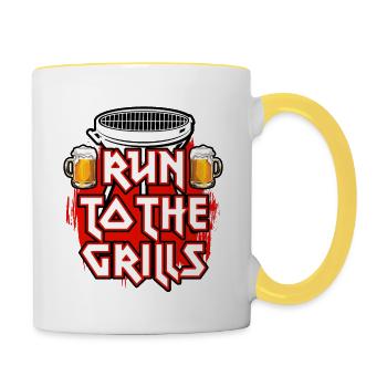 Run to the Grills - Grillen - Bier - Vatertag - Tasse zweifarbig - Weiß/Gelb - Rechts