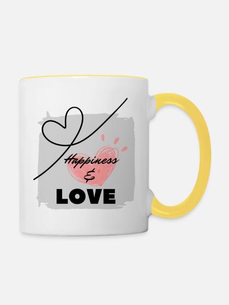 I love clothes / Happiness and Love - Contrasting Mug - white/yellow