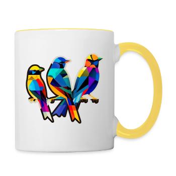 Drei kleine Vögel - Tasse zweifarbig - Weiß/Gelb - Rechts