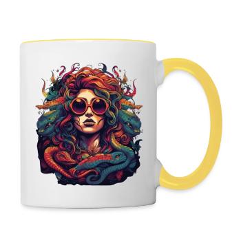 Cool Medusa tête serpents cheveux grandes couleurs - Mug contrasté - blanc/jaune - Droite