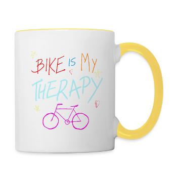 Fahrrad ist meine Therapie - Tasse zweifarbig - Weiß/Gelb - Rechts