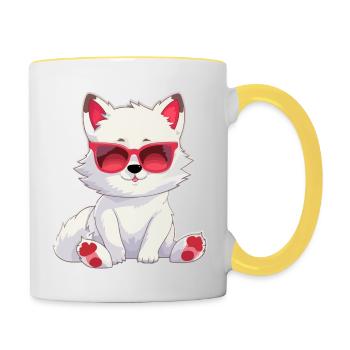 Koll le loup blanc - Mug contrasté - blanc/jaune - Droite