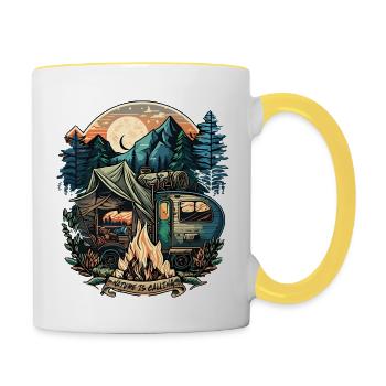 Ein Leben ohne Camping ist möglich aber sinnlos - Tasse zweifarbig - Weiß/Gelb - Rechts
