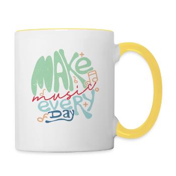Make music every day graphique pour musicien - Mug contrasté - blanc/jaune - Droite