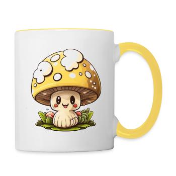 Drôle de champignon de dessin animé - Mug contrasté - blanc/jaune - Droite