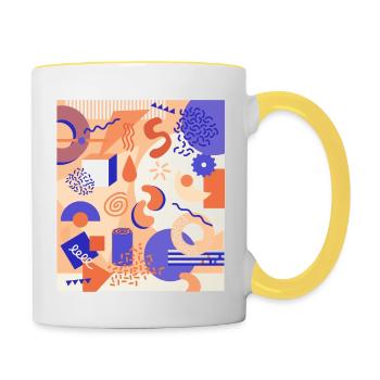 Memphis style blue and orange - Contrasting Mug - white/yellow - Right