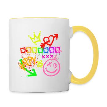 Graffiti Happy Street Art Urban Trendy Fashion - Contrasting Mug - white/yellow - Right