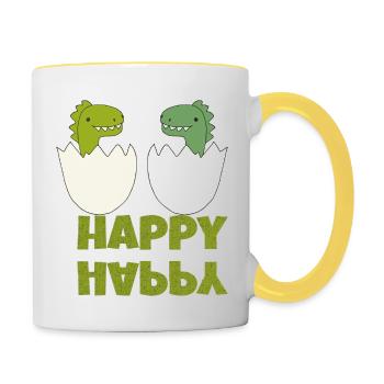 Dinos heureux - Mug contrasté - blanc/jaune - Droite